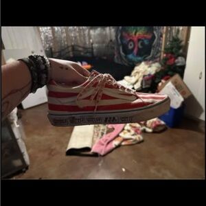Vans Red and White Striped Sneakers